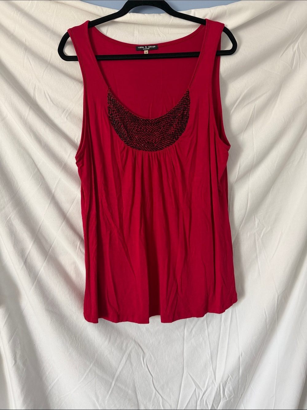 Cable & Gauge Deep Red Scoop Tank with Black Beaded Yoke
